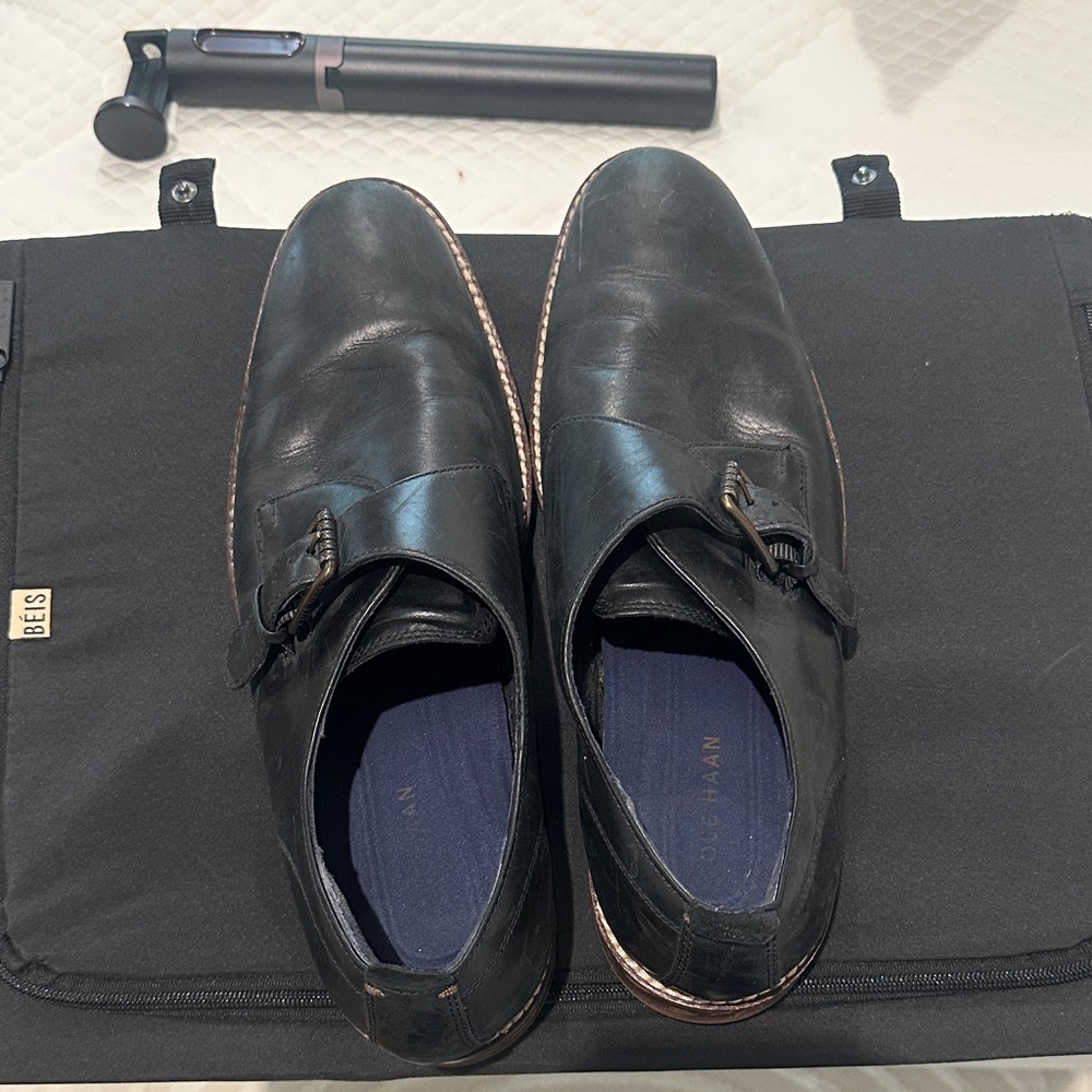 Cole Haan Black Leather Slip-On Monk Strap Loafers